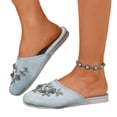 thumbnail image 6 of Women's Velvet Floral Embroidered Closed Toe House Slippers Slip On Soft Anti-Slip Indoor Bedroom Home Slides, 39, 6 of 6
