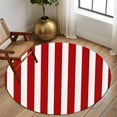 thumbnail image 3 of Red Striped Large Area Rugs for Bedroom Living Room, Soft Non Slip Carpet Bedside Rug, Christmas Farmhouse Red White Stripes Round Floor Cover Kitchen Accent Rug 6' for Dining Room/Office, 3 of 9