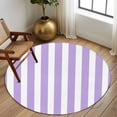 thumbnail image 3 of Purple Striped Large Area Rugs for Bedroom Living Room, Soft Non Slip Carpet Bedside Rug, Modern Farmhouse Purple White Stripes Round Floor Cover Kitchen Accent Rug 5' for Dining Room/Office, 3 of 9