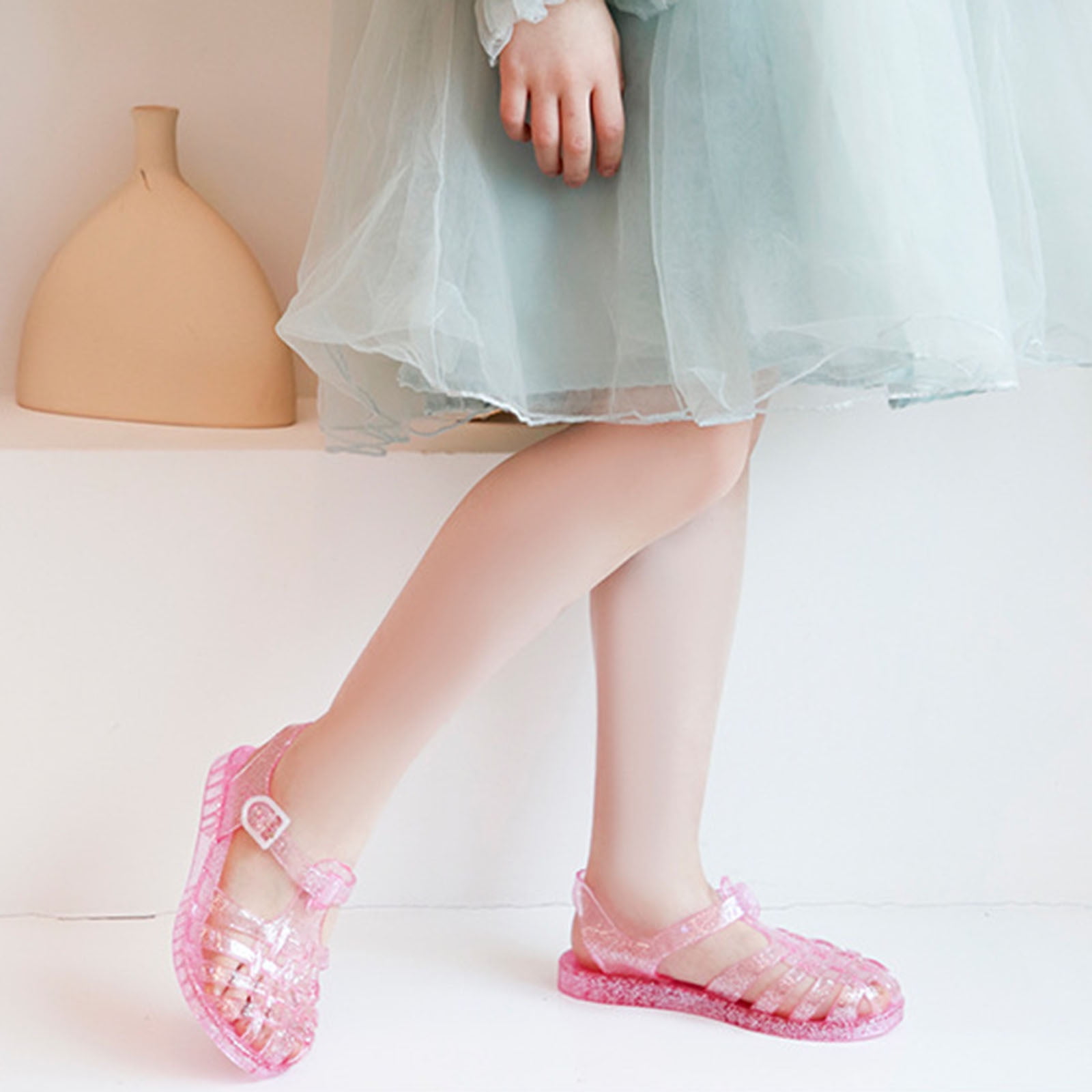 Virmaxy Toddler Baby Girls Sandals New Closed Toe Jelly Sandals Hollow Out Anti Skid Soft Sole Buckle Sandals Comfort Premium Summer Outdoor Casual Beach Sandals Pink-B 10