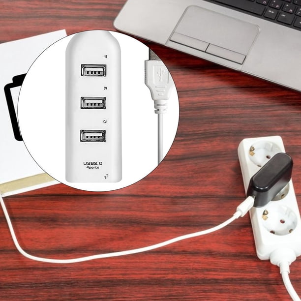 Concentrador USB 2.0 de 4 puertos con cable de 1.6 pies para PC Flash Drive Mobile HDD (Blanco)