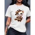 thumbnail image 1 of Stylish Women's Black T-Shirt with Cute Leopard Print Bear - Casual Round Neck, Short Sleeve, Polyester Blend Top - Machine Washable, Perfect for Spring/Summer, 1 of 5