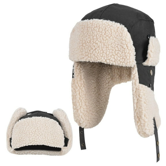 HOMEYA Winter Russian Ushanka Hat Trapper Aviator Windproof Cap with Ear Flaps for Men Women Outdoor Warm, Black
