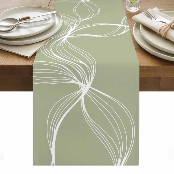 Sage Green Table Runner - 90 Inch Long, Kitchen Dining Table Runner Dresser Scarves, Minimalist Abstract Modern White Art Farmhouse Decor for Coffee Tables Wedding Party Banquet