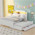 thumbnail image 4 of JERFIT White Full Platform Bed with LED Headboard, Trundle Bed, 3 Storage Drawers, No Box Spring Needed, Solid Wood Frame, 4 of 10