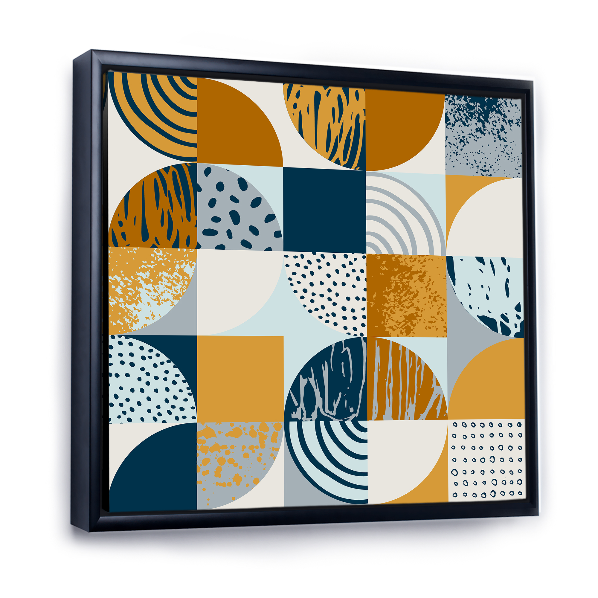 Designart 'Retro Semicircles Squares and Circles' Modern Framed Canvas Wall Art Print
