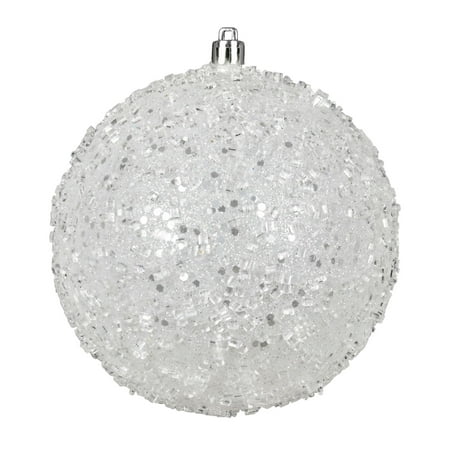 (Set of 5) Vickerman 12  White Glitter Hail Ball Ornament