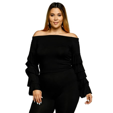 Plus Size White Tiered Design Cold Shoulder Blouses