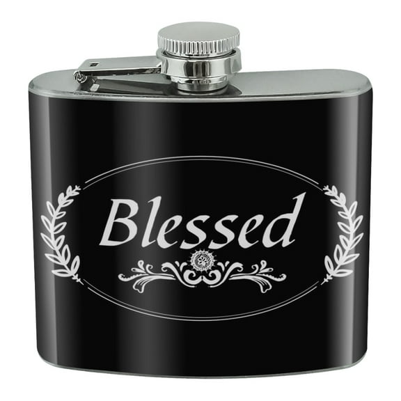 Blessed Halo On Black Stainless Steel 5oz Hip Drink Kidney Flask