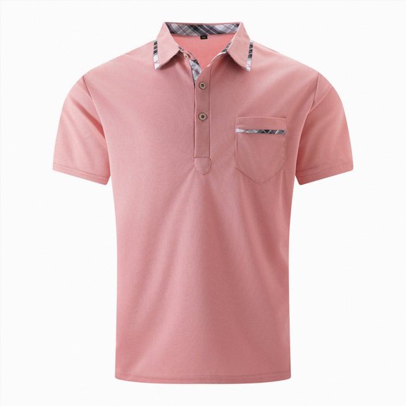 NOLDARES Men's Muscle Fit Ribbed Knit Polo Shirt Short Sleeve Collared Golf Beach Vacation Tops(Pink,2XL)