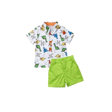 

Toddler Baby Boys Dinosaur Shorts Set Short Sleeve Button Down Shirt + Shorts Pants Clothes Outfits