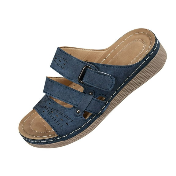 LOVZFMLL Women's Wedge Sandals 2025 Summer Casual Clogs Sandals Open Toe Slip On Beach Vacation Outdoor Walking Shoes Blue 5.5