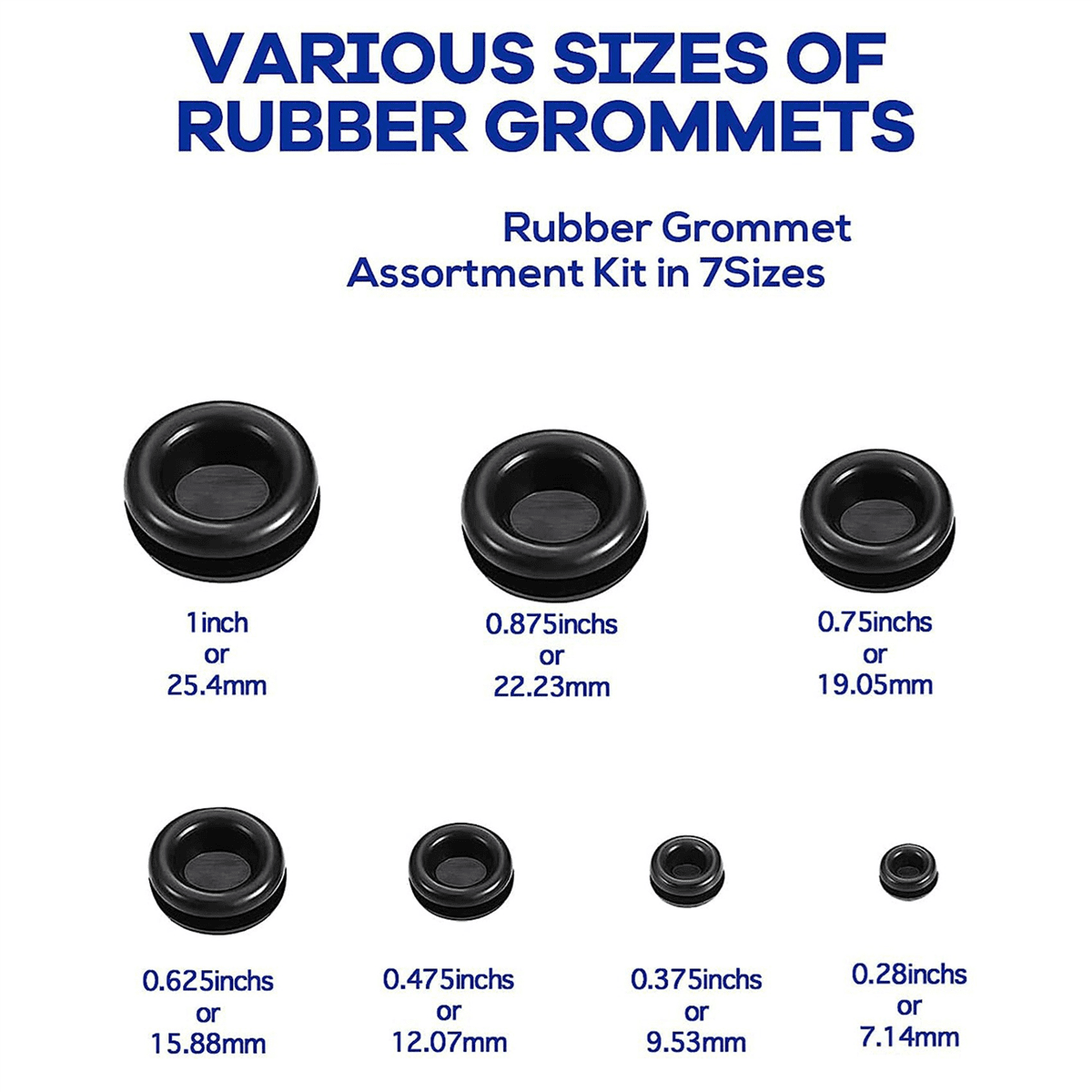 340Pcs 7 Sizes Rubber Grommet Assortment Kit, Firewall Hole Plug Set Electrical Wire Gasket Solid Hole Plugs Set