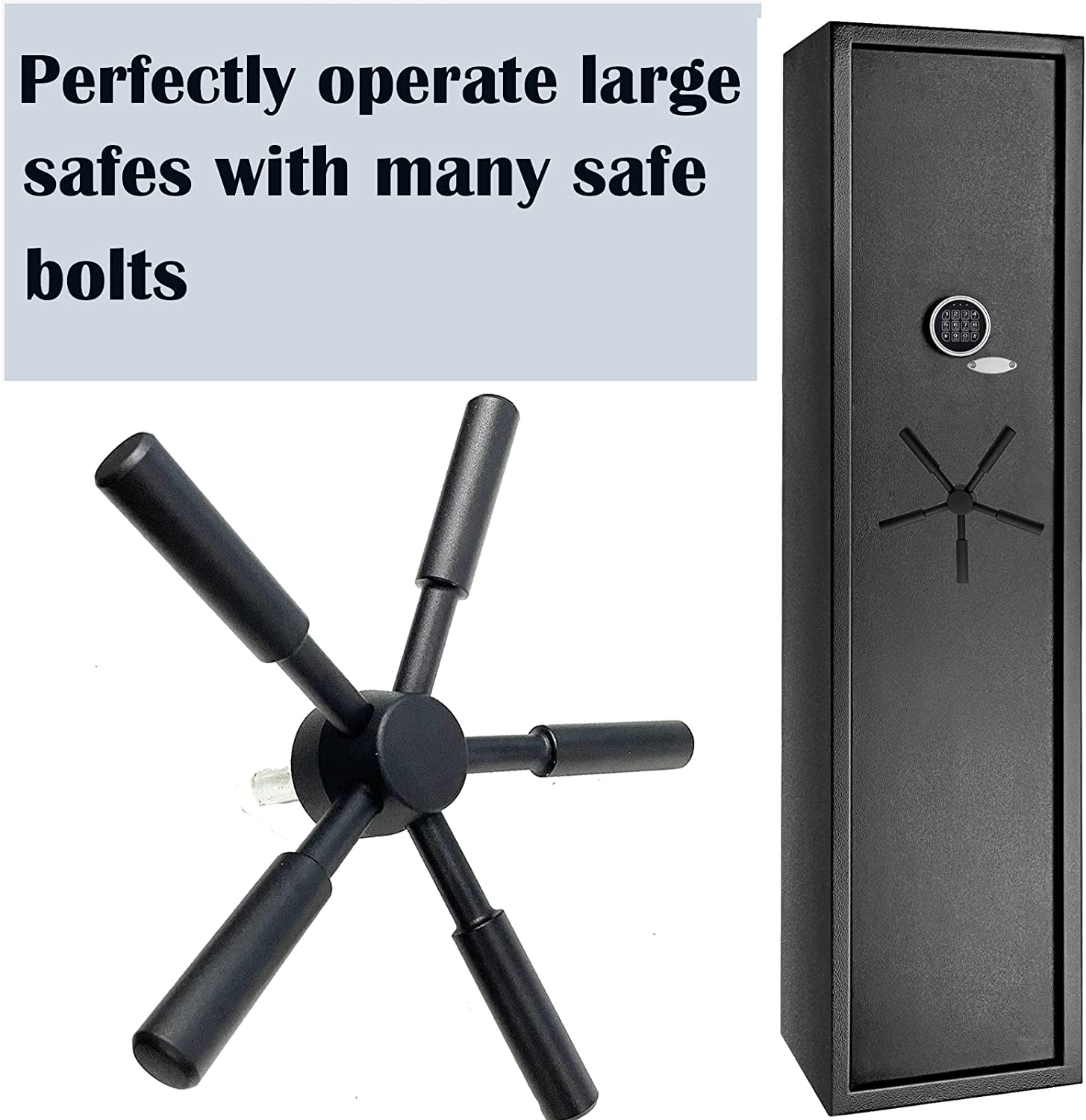 Heavy-Duty and Stylish Black Round 5 Spoke 105mm Length Black Safe Handle for Strong Box, Gun Safes and Vault Doors
