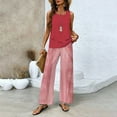 thumbnail image 2 of WTOBBY Women's Summer Vacation Outfit, Double-Layer Sleeveless Vest Top & Loose Casual Pants 2-Piece Set, Lightweight Travel Wear,Red XL, 2 of 3