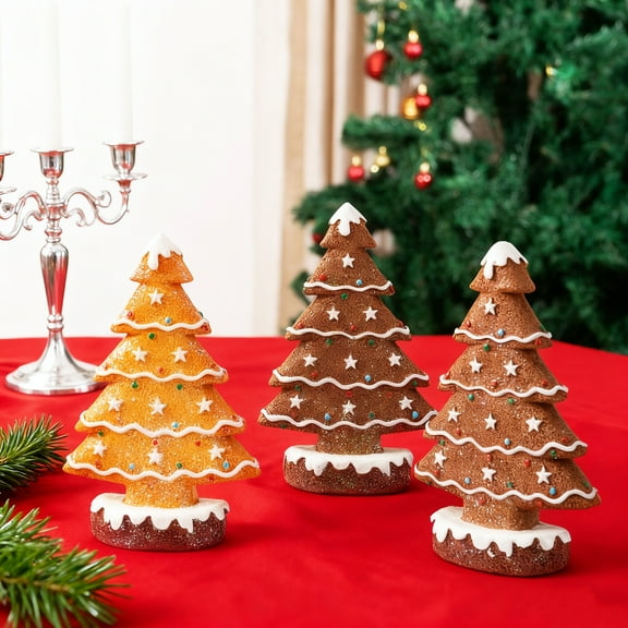 Dserfhy Gingerbread Christmas Tree Decoration Resin Gingerbread Tree Table Decor Christmas Collectible Figurine for Tabletop Home Office Mantel Centerpiece
