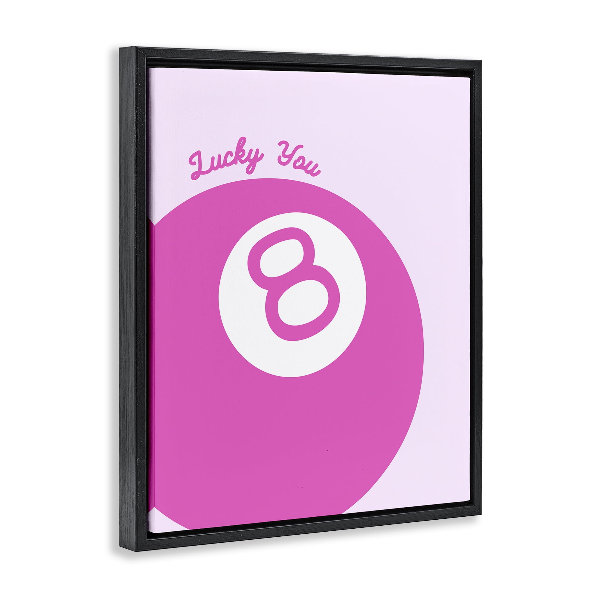 Stupell Industries Lucky You Eight Ball Text & Numbers Painting Black Floater Framed Canvas Art Print Wall Art, 17 x 21