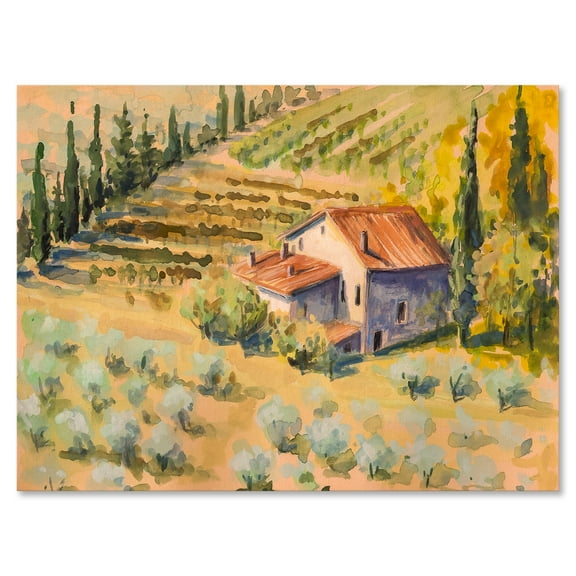 Little Farmhouse In Countryside 8 in x 12 in Painting Canvas Art Print, by Designart