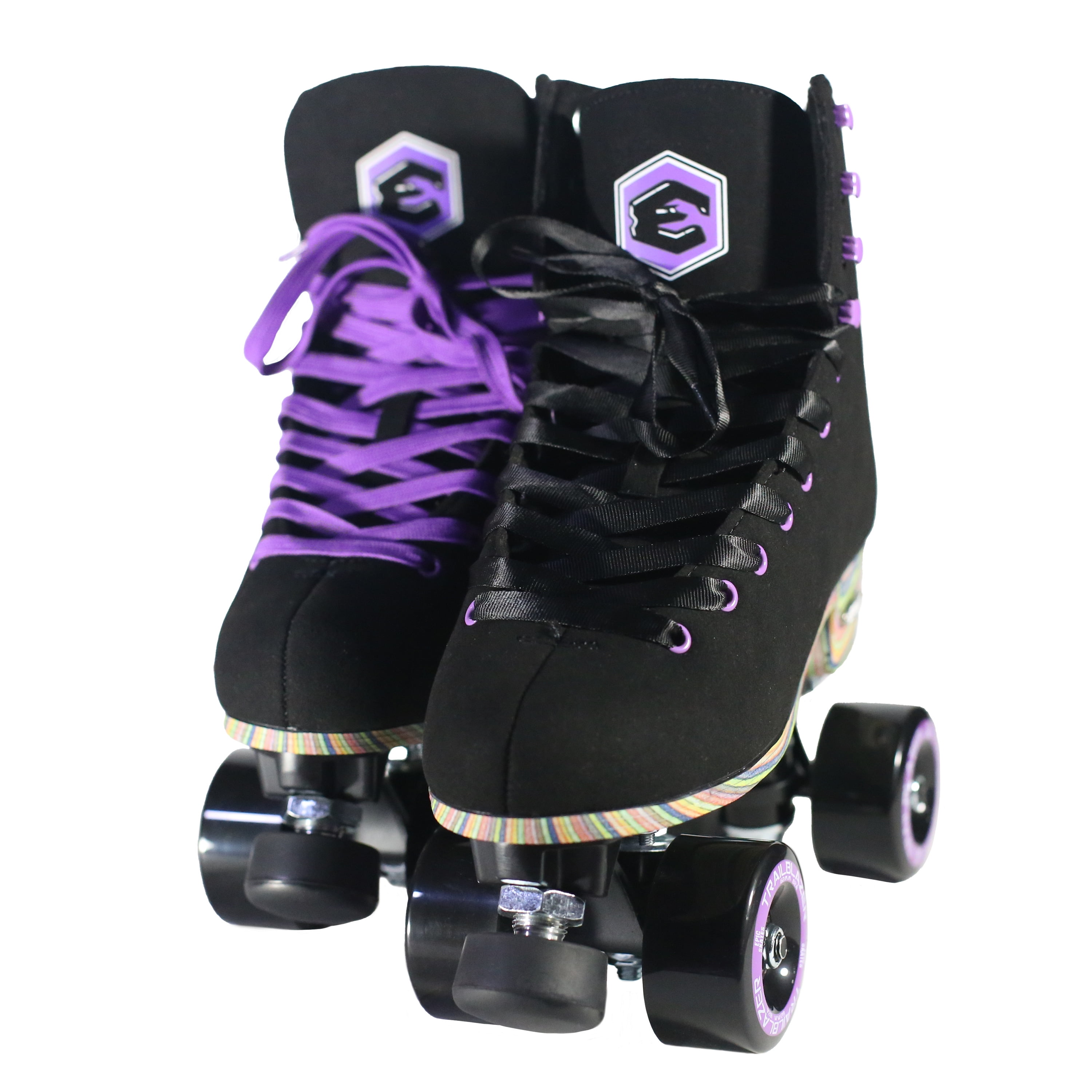 Epic Skates Unisex Royale Purple Laces Hybrid Wheels Roller Skates 5 Aluminum Plates Black