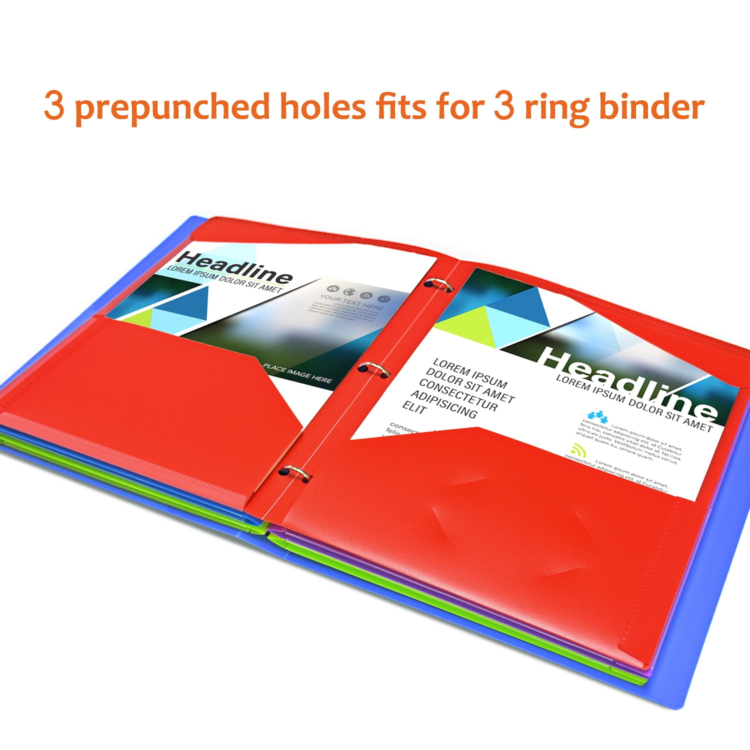 RYWESNIY Heavy Duty Plastic Folders Pocket Folders with 3 Hole Punch,Assorted Colors,16 Pack