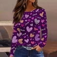 thumbnail image 2 of Valentine Day Shirts Womens Crew Neck Long Sleeve Spring Tops Love Heart Print Plus Size Casual Tunic Tops Purple L, 2 of 5