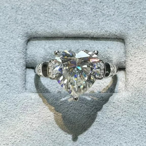 2CT Heart Cut Lab-Created Diamond Three Stone Engagement Ring 14K White Gold Plated Silver
