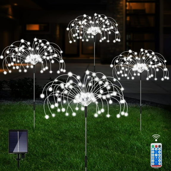 CTAnnie Solar Garden Lights Outdoor, 4 Pack 120 LED Waterproof Decorative String Lights 8 Modes with Remote DIY Outdoor Decor for Pathway Walkway Yard (Cool White)