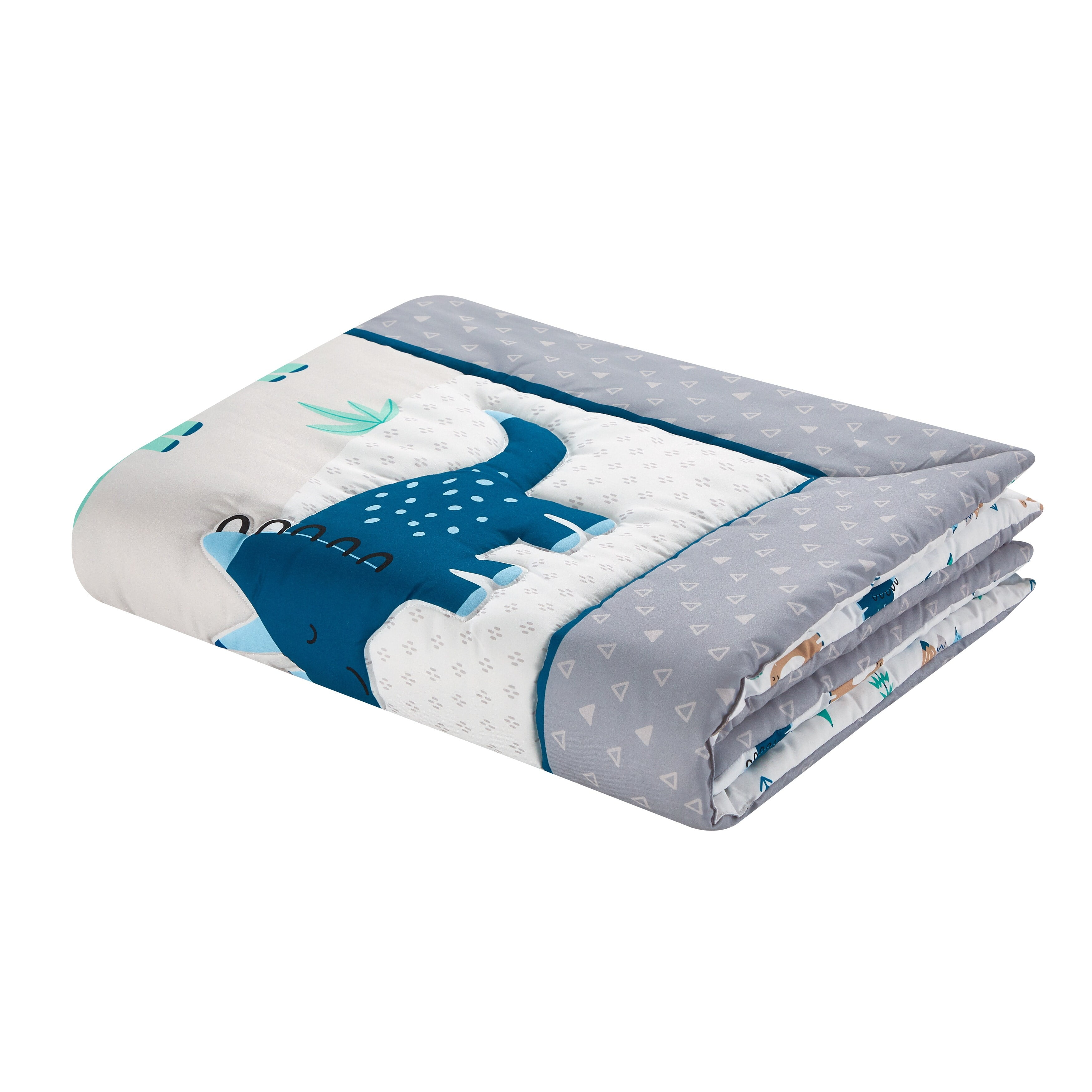 Nanshing Dino Land 3 Piece Baby Nursery Crib Bedding Set, Grey/White