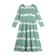 thumbnail image 5 of Abcomgle Girls Long Dress Size 7-8 Casual A-Line Long Sleeve Maxi Dress Striped Colorblock Crew Neck Sundresses Swing Dresses with Pockets,Green, 5 of 5
