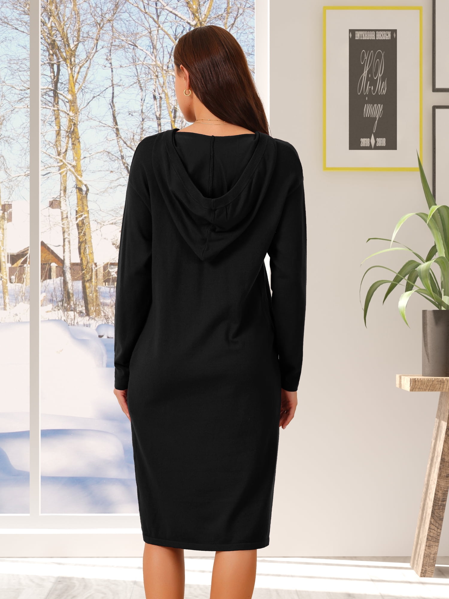 DARING DIVA Hoodie Pullover Sweater Midi Dress XL Black