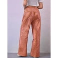 thumbnail image 3 of Women Drawstring Striped Pants Loose Wide Leg Trousers Low Waist Pants Comfy Lounge Pants with Pockets Brick Red L, 3 of 5