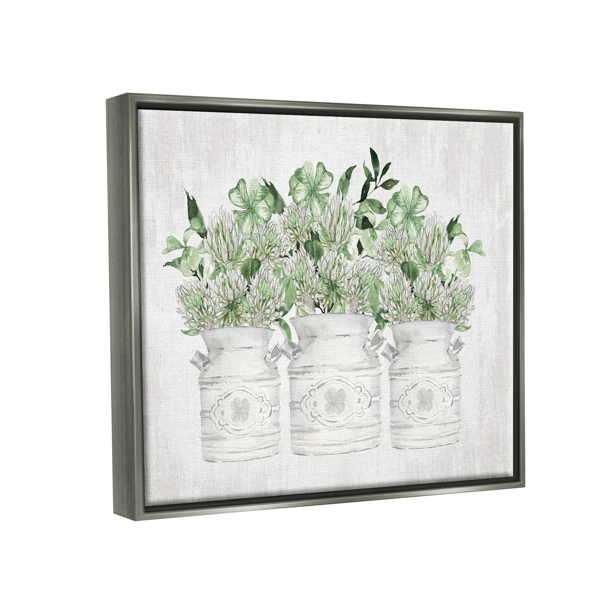 Stupell Industries Rustic Shamrock Bouquets Botanical & Floral Painting Gray Floater Framed Canvas Art Print Wall Art, 31 x 25