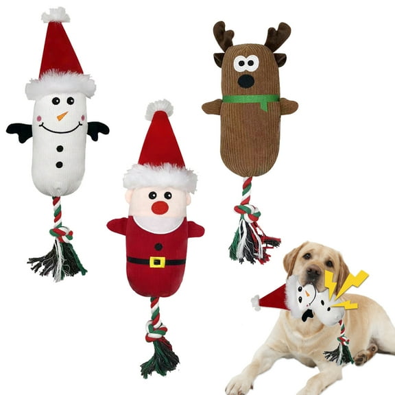 Duuclume 3 Pack Christmas Squeaky Dog Toys - Corduroy Santa, Reindeer and Snowman