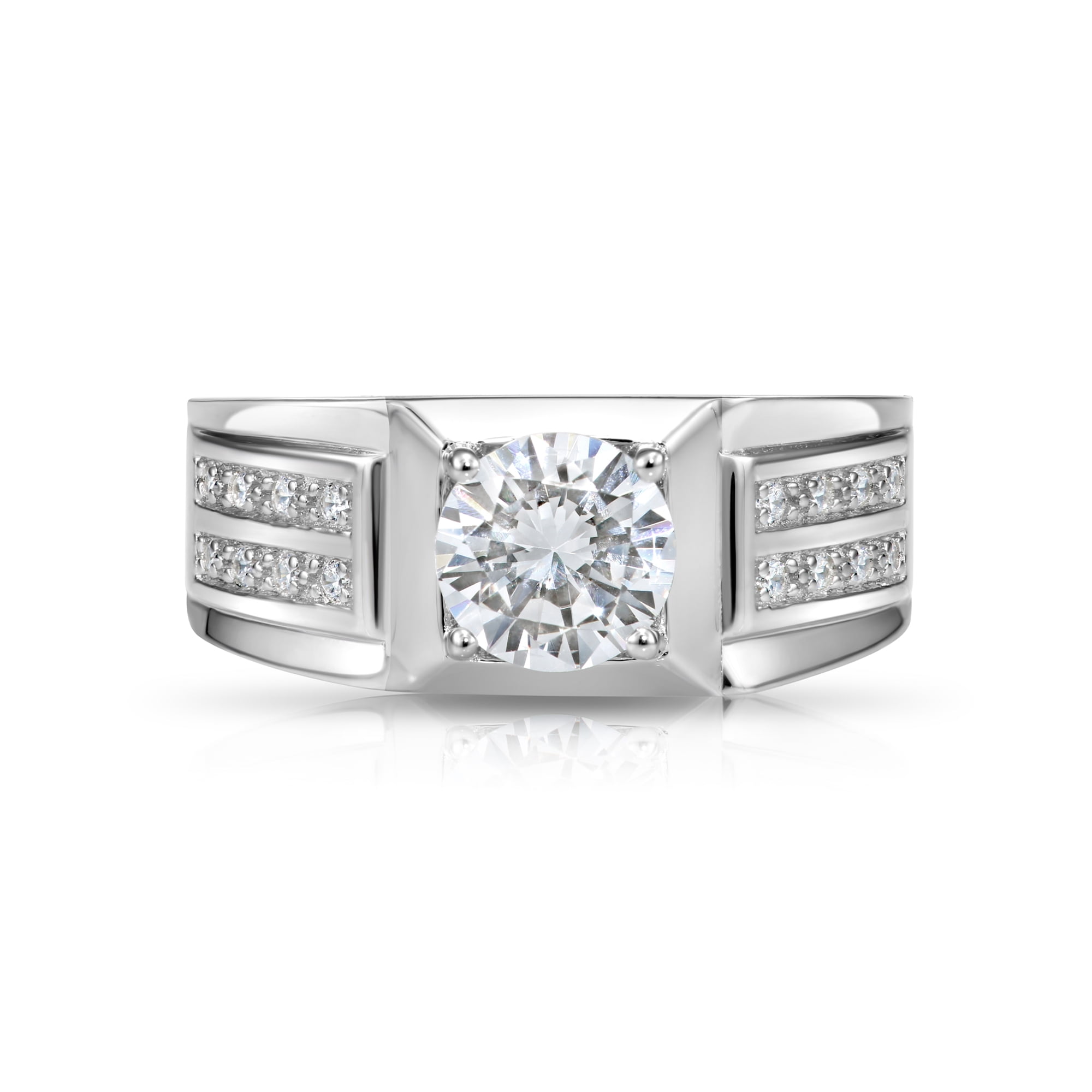 Tilo Jewelry Solid 925 Sterling Silver Solitaire Round Pave Band, Statement Pinky Ring | Size 9 | Classic Engagement, Wedding Ring for Men