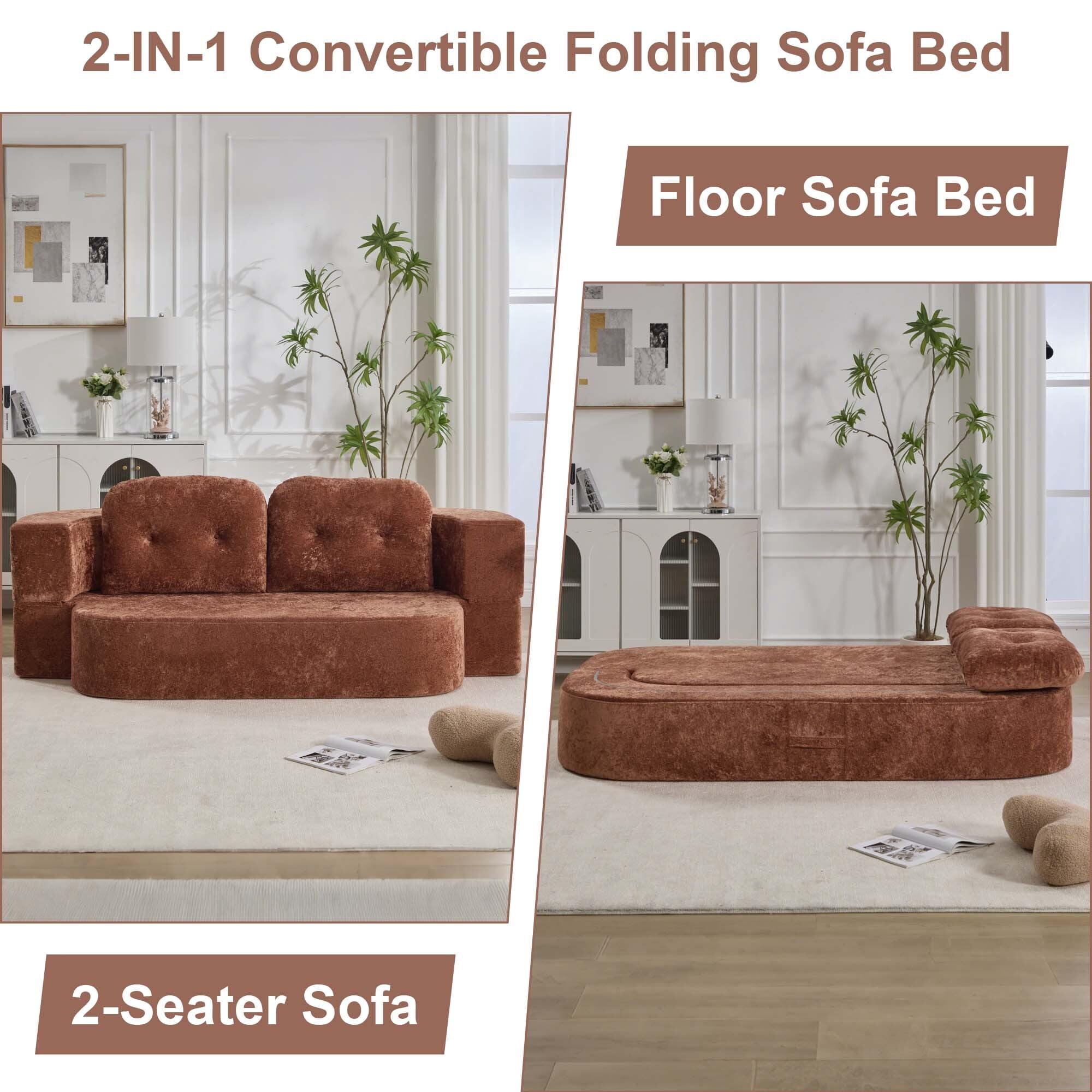 GNIXUU 78.7" W Boneless Cloud Loveseat Sofa, 2 in 1 Convertible Floor Folding Couch Bed Furniture, No Assembly Compressed Comfty Foam Lounge Sleeper for Apartment Office Bedroom Living Room