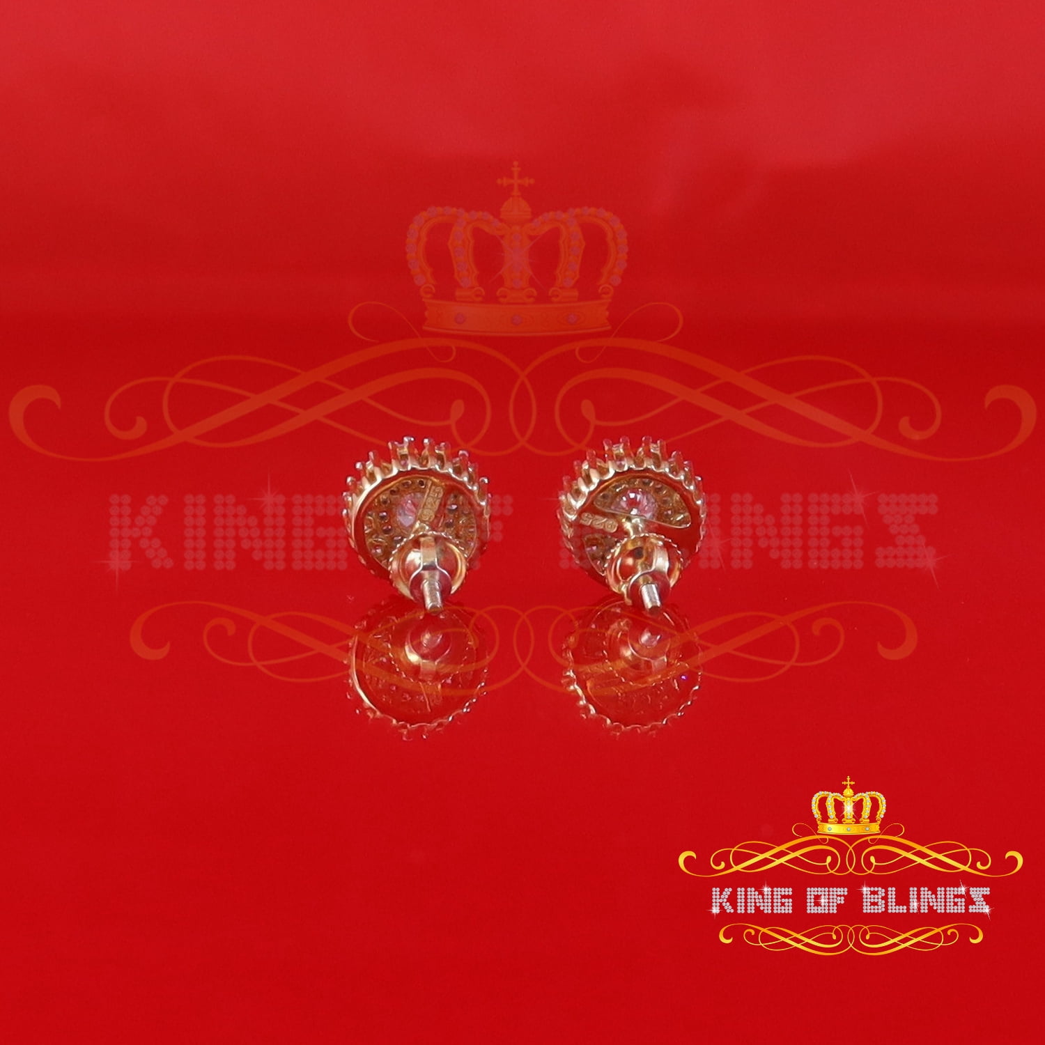 King of Bling's 1.00ct VVS 'D' Moissanite Men's/Womens 925 Silver Yellow Floral Stud Earrings