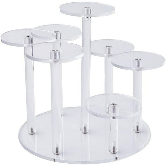 7-Tier Round Figure Display Stand Multilevel Acrylic Risers Clear Display Tower Jewelry Display Stands for Rings Earrings Mini Figurines Collectibles Dolls