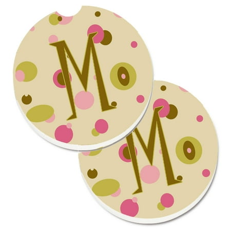 

Carolines Treasures CJ1004-MCARC Letter M Initial Monogram - Tan Dots Set of 2 Cup Holder Car Coasters Large