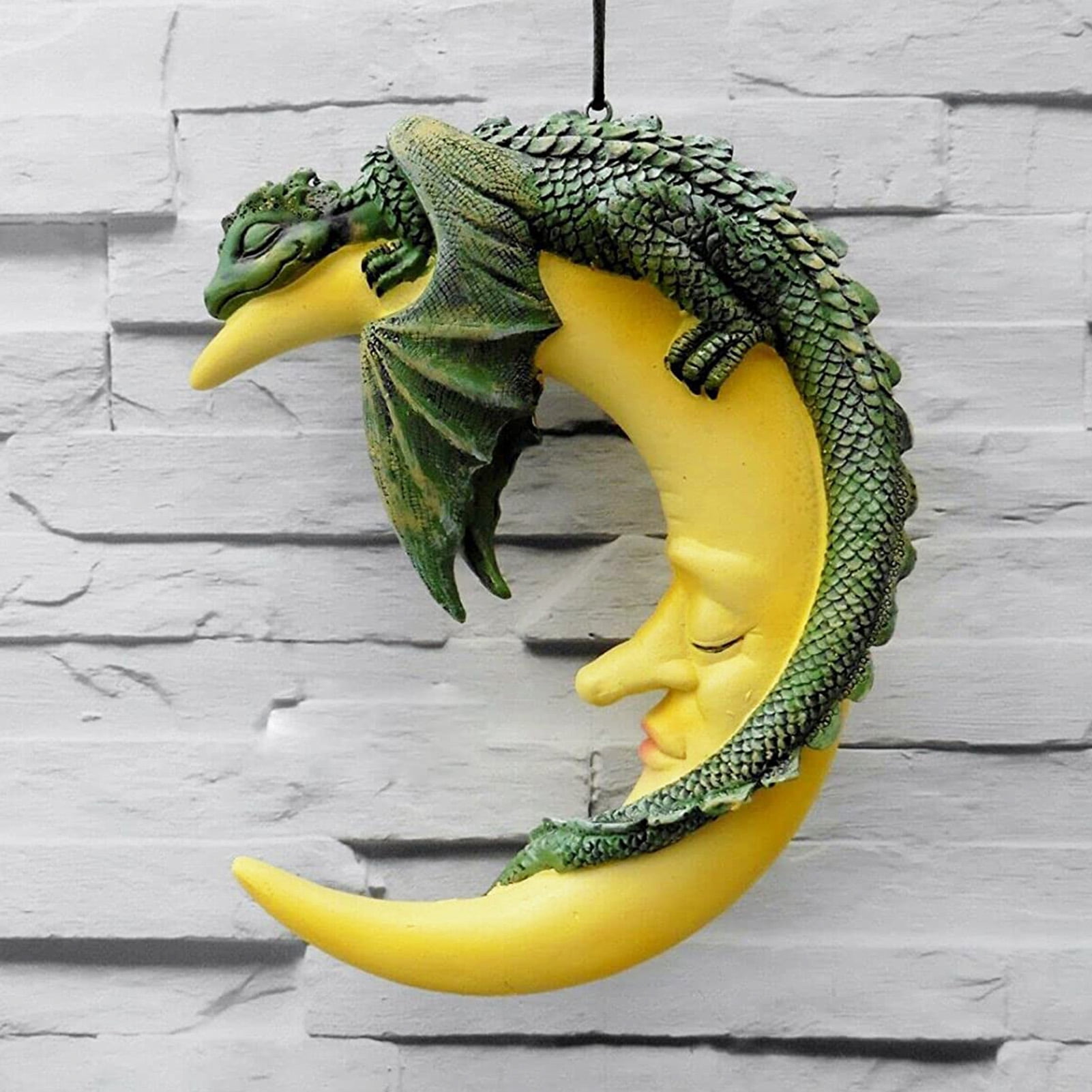 Green Crescent Slumber Dragon and Moon Hanging Ornament