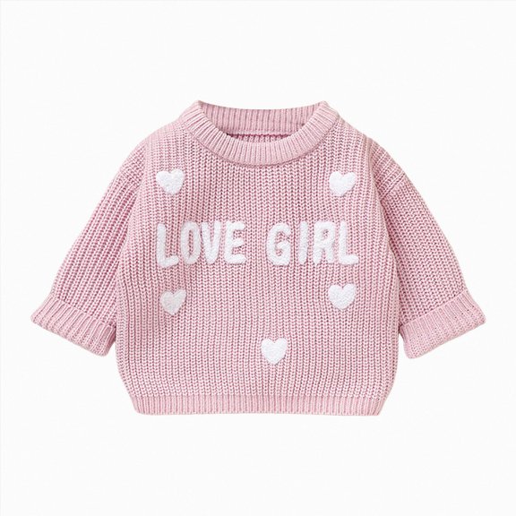 larppty Newborn Baby Boy Girl Sweater Long Sleeve Pullover Warm Knitted Sweatshirt Fall Winter Clothes (Pink,9-12 Months)