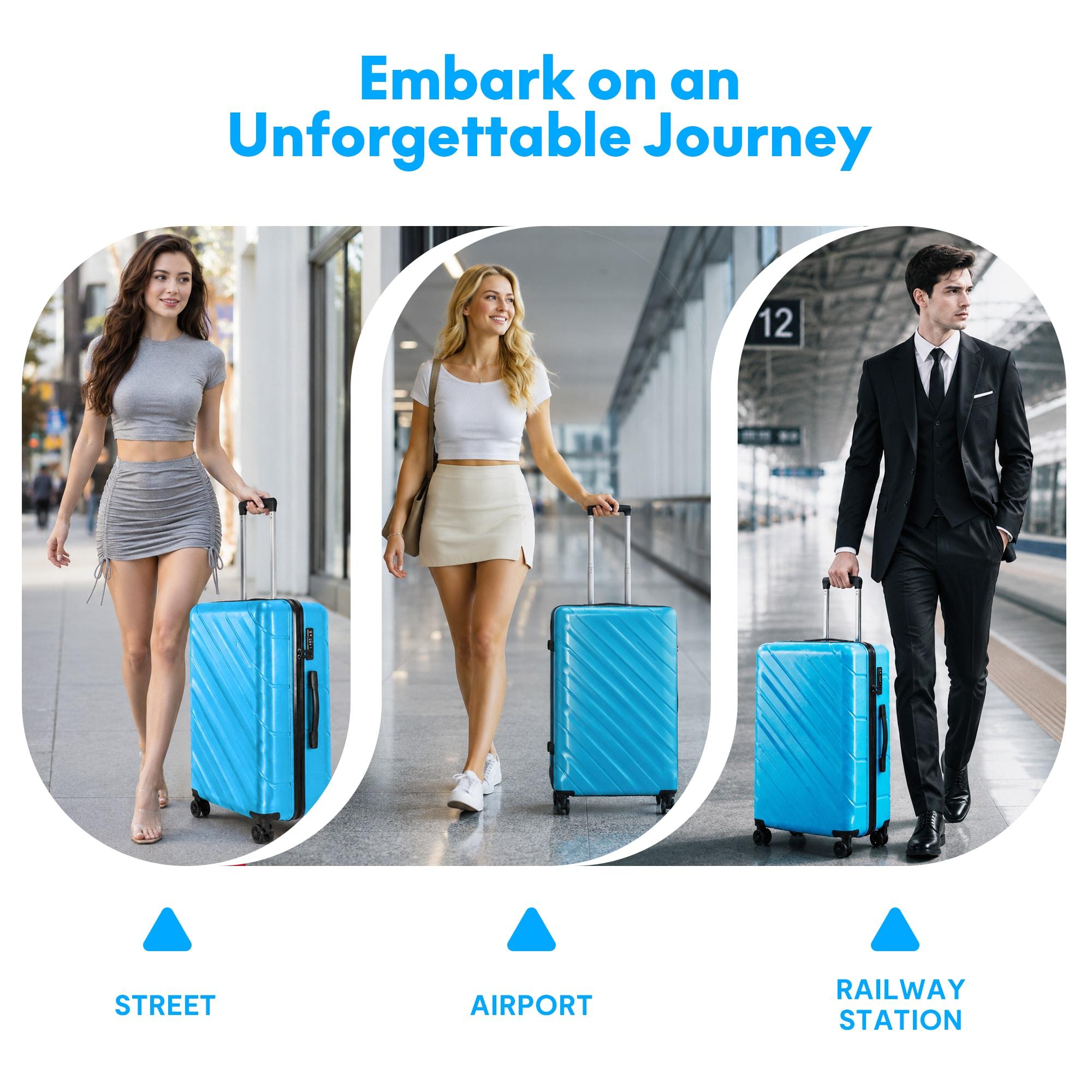 3-Piece PP Hardshell Luggage Set, Lightweight Scratch-Resistant Suitcases with Silent Spinner Wheels & TSA Lock, Peacock Blue