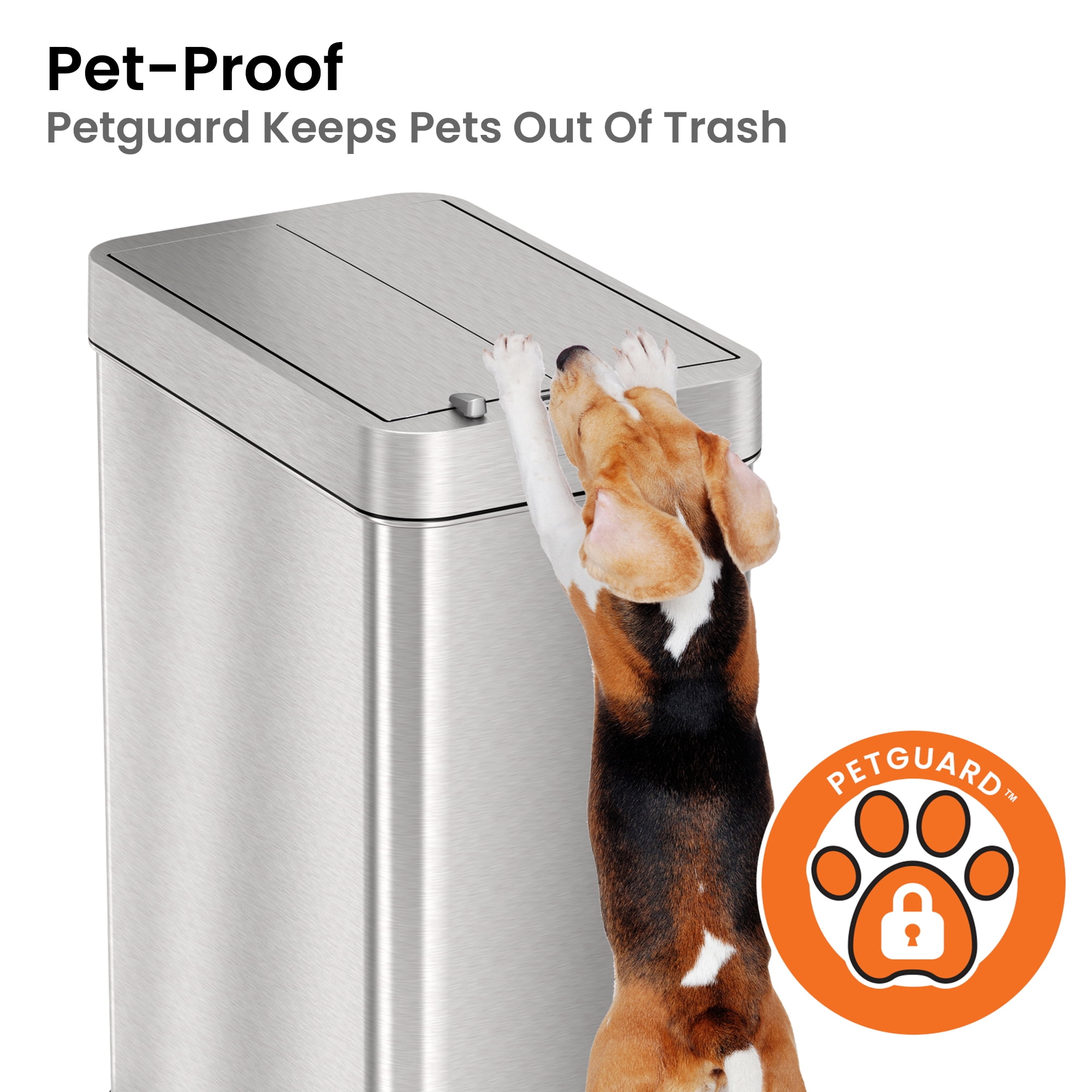 iTouchless 13 gal Wings-Open Sensor Garbage Can with AbsorbX Odor Filter and Pet-Proof Lid, Stainless Steel Automatic Garbage Prevents Dogs & Cats Getting in Kitchen Waste Bin