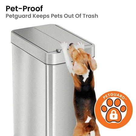 iTouchless - 13 Gallon Touchless Sensor Wings Lid Trash Can with Pet-Proof Lid and AbsorbX Odor Control, Stainless Steel Kitchen Bin - Silver