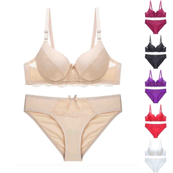 Hrsba Bra and Brief Set Solid Color Underwire Lightweight Breathable Material All Day Wear 2 Piece Set For Women