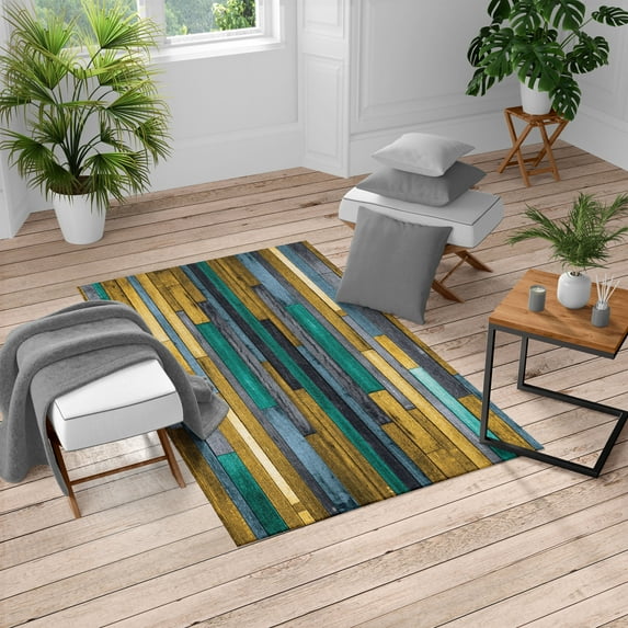 Wooden Print Turkish Area Rug, Brown Old Hardwood Floor Plank Grunge Lodge Garage Natural Rural Graphic, Carpet for Living Room Decor with Distressed Look, 6.6' X 9.6', Charcoal Grey, by Ambesonne