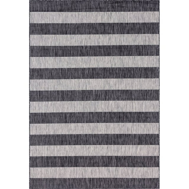 Unique Loom Tapis de Collection Rayé Extérieur 7' x 10' Rectangle Gris/noir
