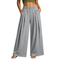 thumbnail image 2 of Qodauz Wide Leg Sweatpants Women Pleated Baggy Casual Pants Button Elastic Waisted Athletic Pant S-2XL, 2 of 7