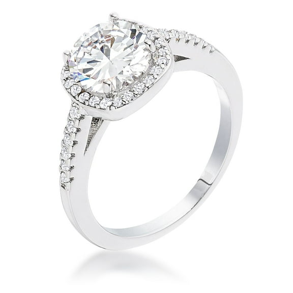 Precious Stars Silvertone Cushion-Cut Cubic Zirconia Halo Engagement Ring