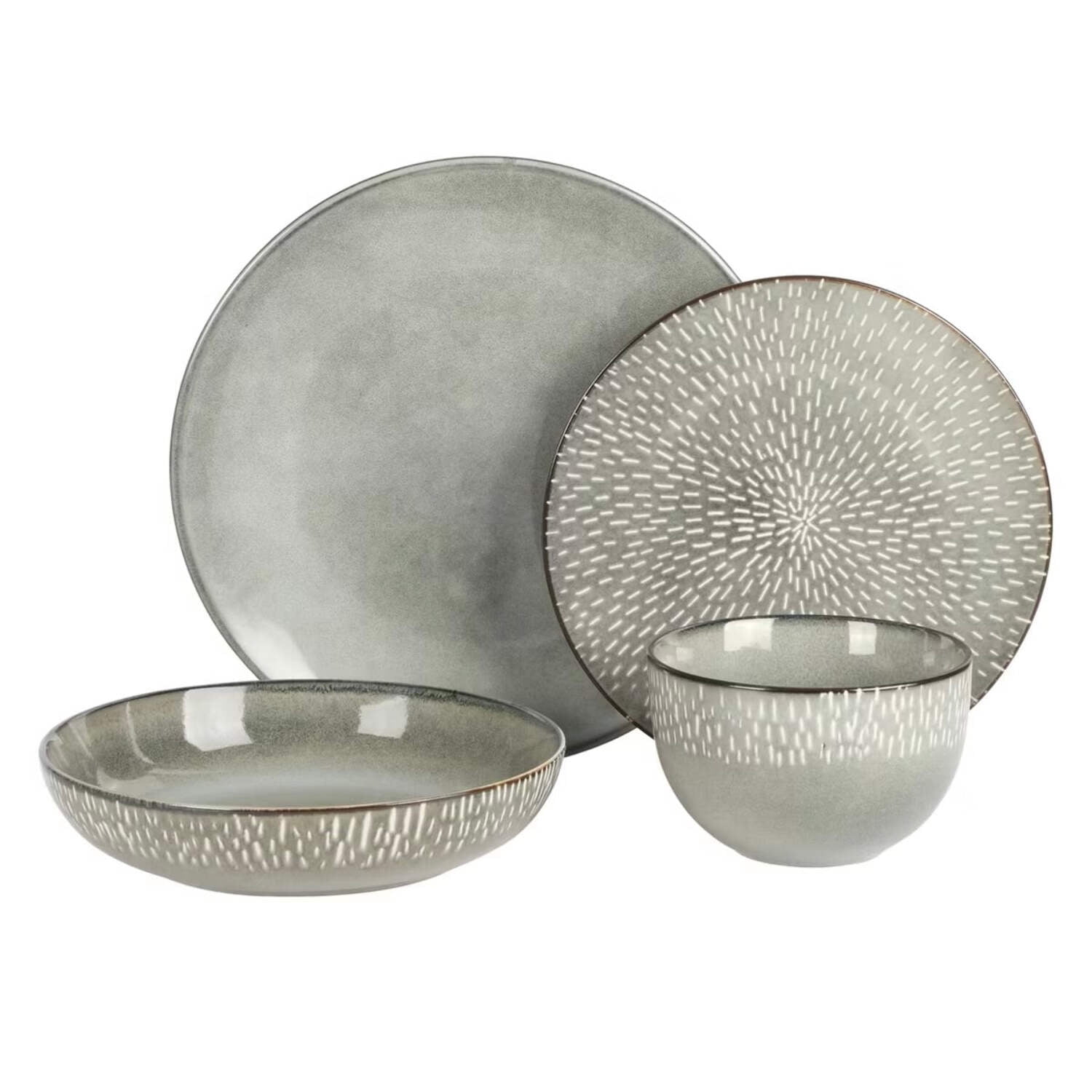 Gibson Elite 138958.16 Matisse Sto are Dinnerware Set with Reactive Glaze, Grey - 16 Piece