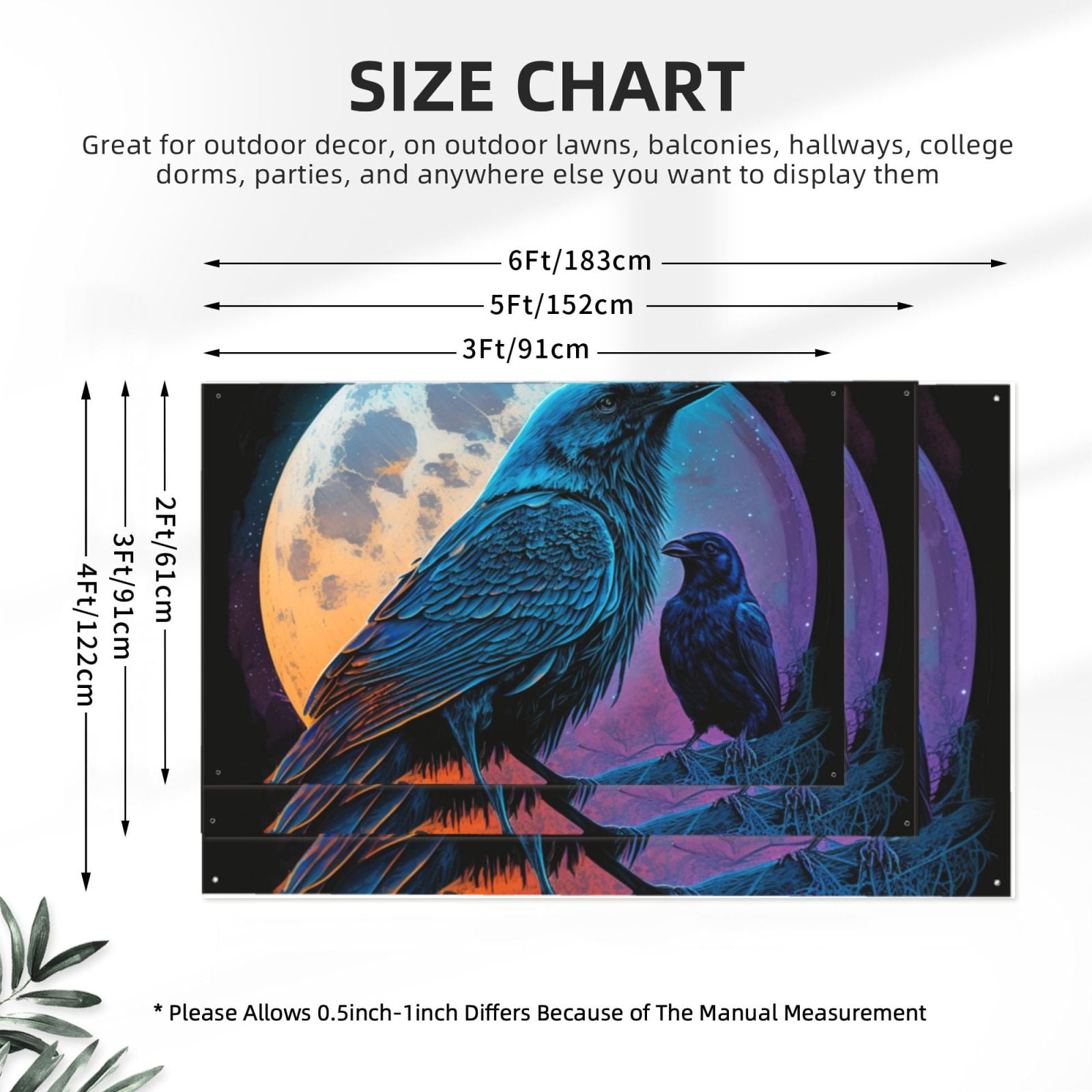 Raven Wolf Moon Moonlight Art Four Hole Decorated Banner Flag for Garden Yard Home Decoration Indoor Outdoor 4x6 Ft